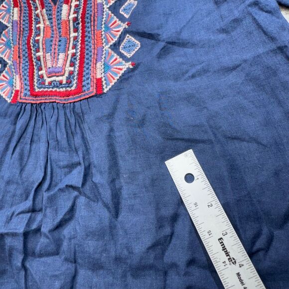 Johnny Was Blouse Womens Small Blue Embroidered Peasant Top Boho Ethnic Bib - Picture 5 of 15